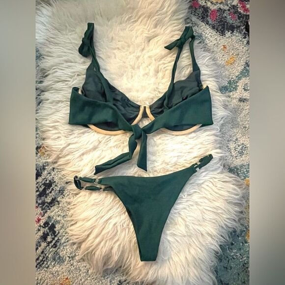 Poema Swim Green Ribbed Bikini Set XL/S - Picture 2 of 7
